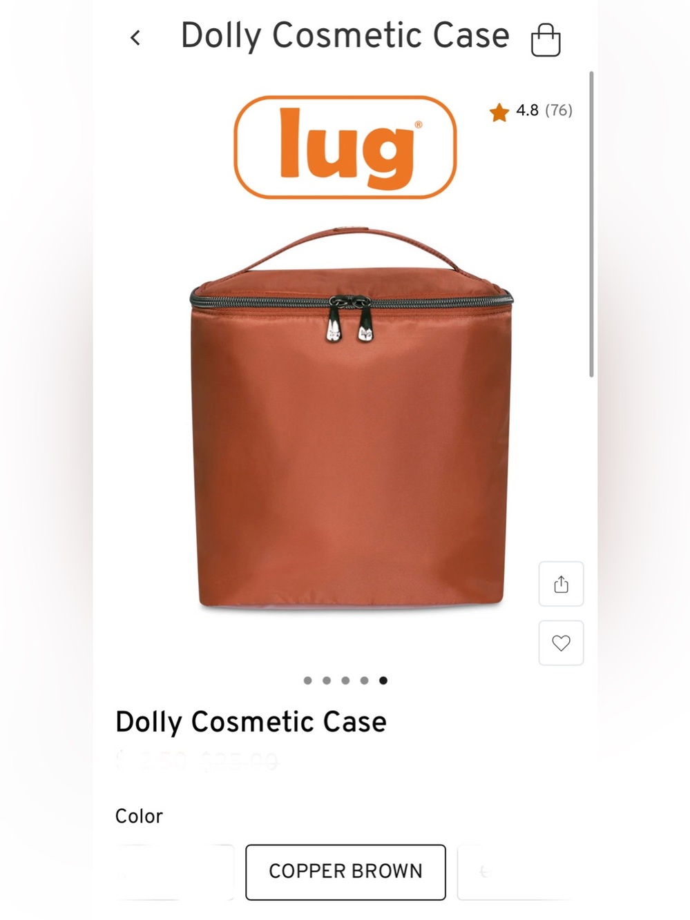 Lug Dolly Cosmetic Case NWT Copper Brown